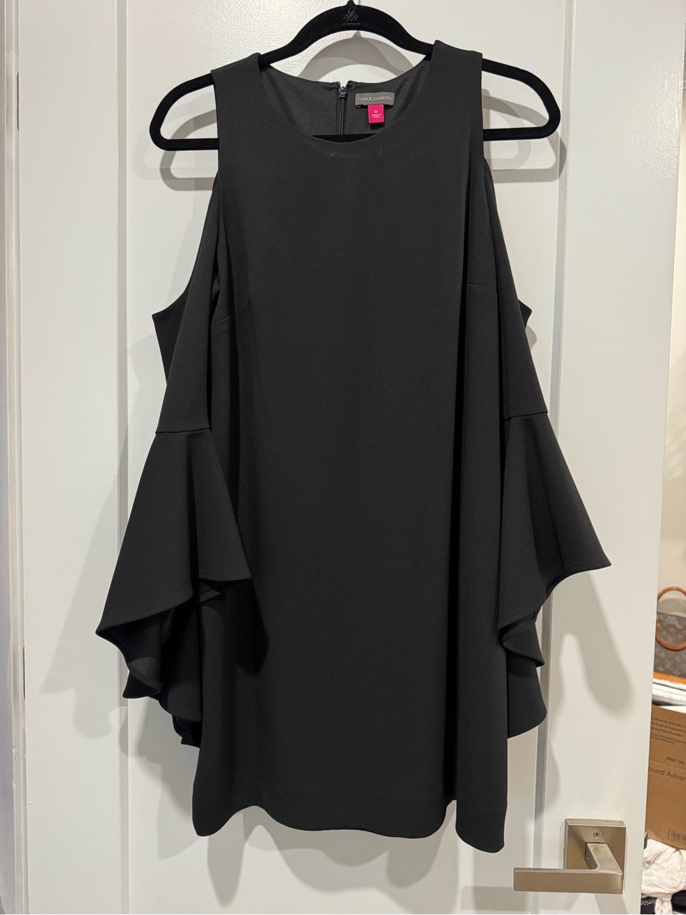 Vince Camuto Black Cold-Shoulder Ruffle Sleeve Dress
